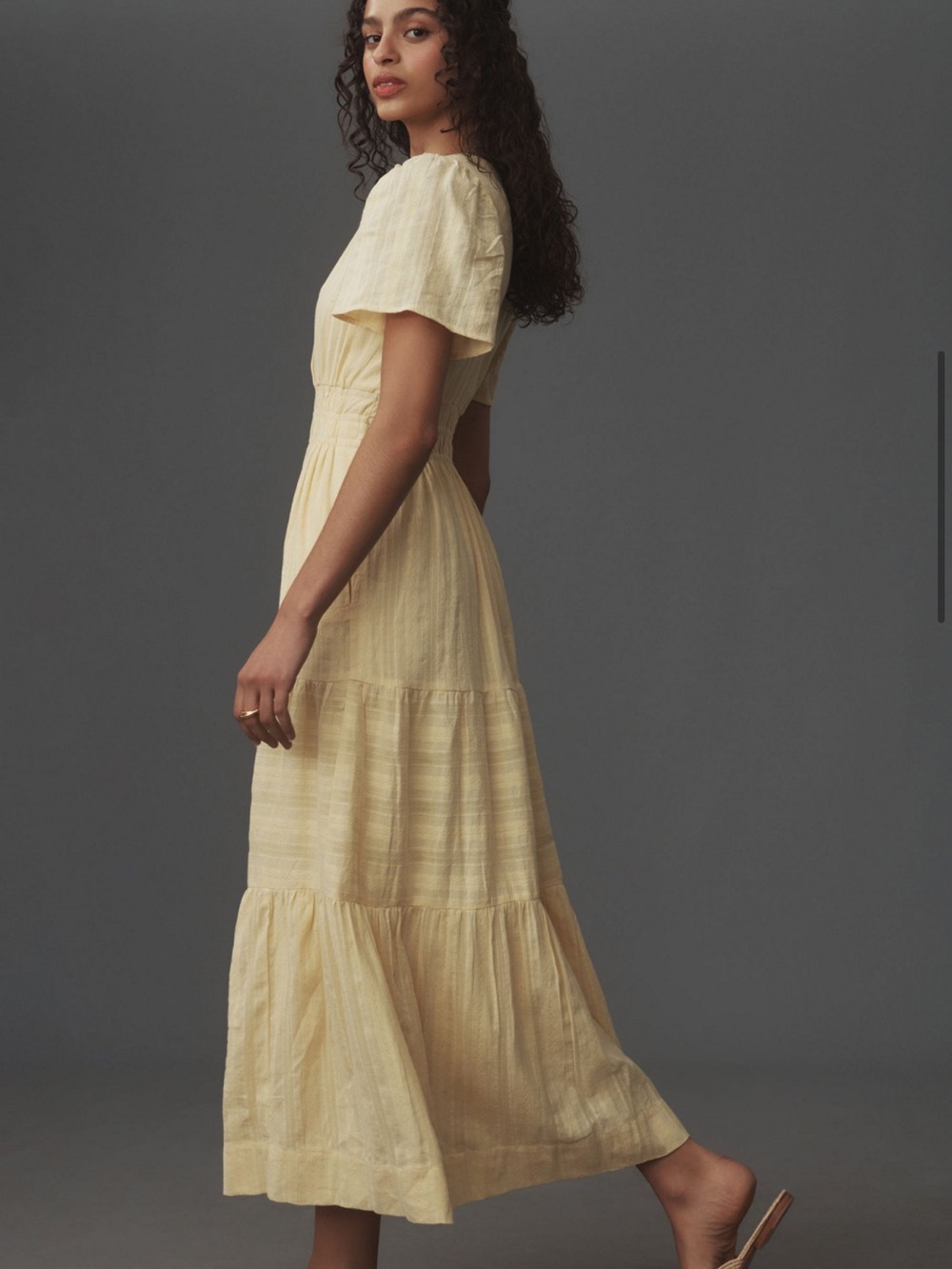 Anthropologie Somerset Maxi Dress Cotton Canary Yellow Pockets Elastic Waist L